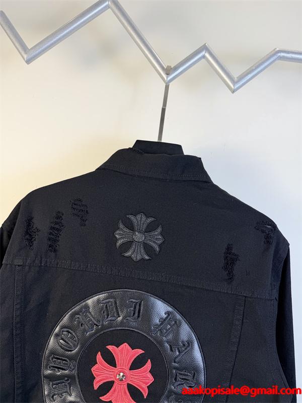 クロス刺繍 デニムジャケット ブラック 重厚 無骨 存在感 CHROME HEARTS クロムハーツ コピー