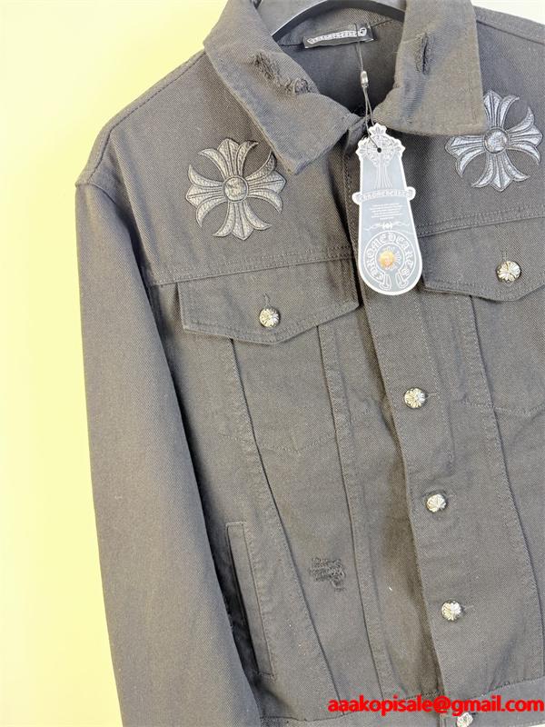 クロス刺繍 デニムジャケット ブラック 重厚 無骨 存在感 CHROME HEARTS クロムハーツ コピー