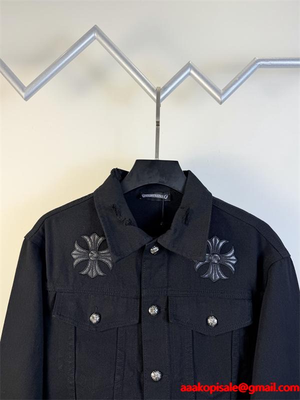 クロス刺繍 デニムジャケット ブラック 重厚 無骨 存在感 CHROME HEARTS クロムハーツ コピー