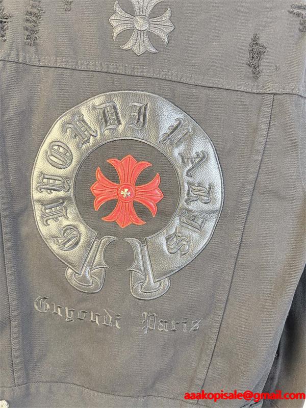 クロス刺繍 デニムジャケット ブラック 重厚 無骨 存在感 CHROME HEARTS クロムハーツ コピー