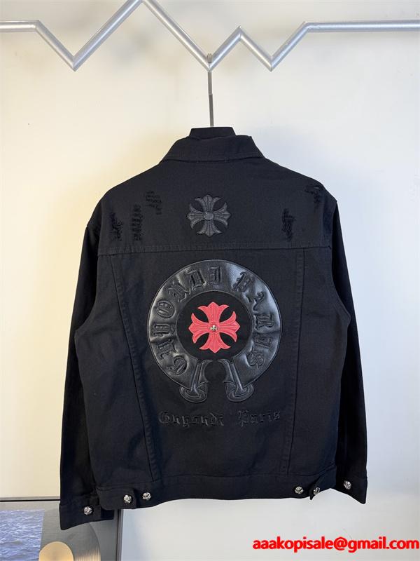 クロス刺繍 デニムジャケット ブラック 重厚 無骨 存在感 CHROME HEARTS クロムハーツ コピー