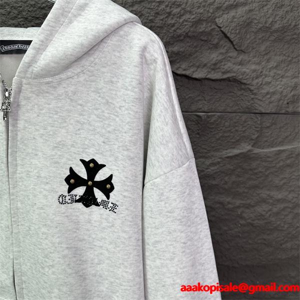 ジップ CHROME HEARTS クロムハーツ コピー パーカー ブラック 控えめ トレンド 売れ筋