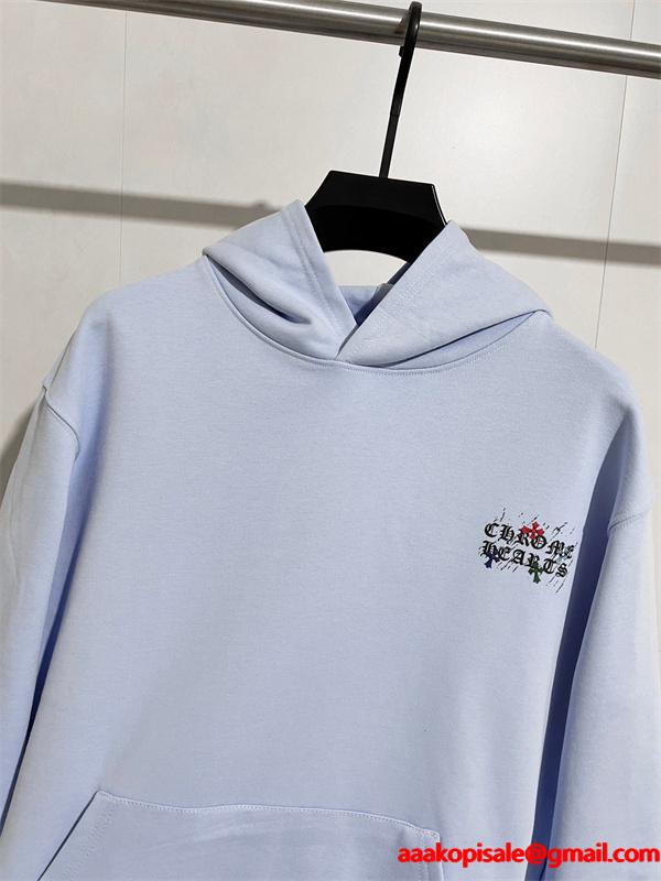 フーディ パーカー ライトブルー 2026新作コーデ リラックス CHROME HEARTS クロムハーツ コピー