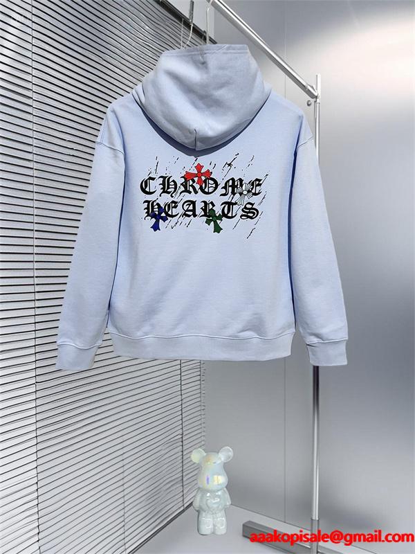 フーディ パーカー ライトブルー 2026新作コーデ リラックス CHROME HEARTS クロムハーツ コピー