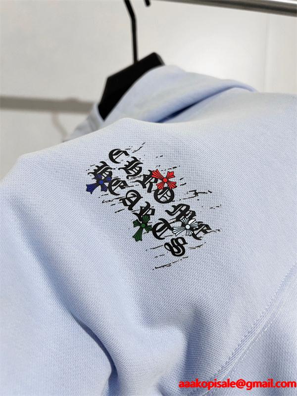 フーディ パーカー ライトブルー 2026新作コーデ リラックス CHROME HEARTS クロムハーツ コピー