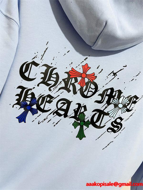 フーディ パーカー ライトブルー 2026新作コーデ リラックス CHROME HEARTS クロムハーツ コピー