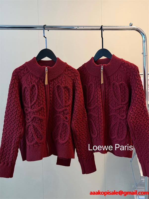 2026新作 ボルドー ケーブルニット ジップブルゾン 高級感 LOEWE ロエベ 偽物