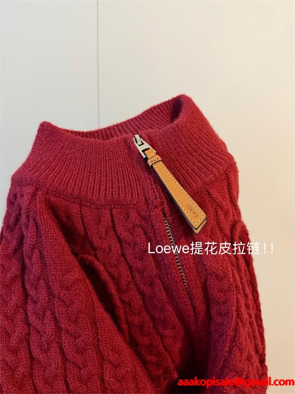 2026新作 ボルドー ケーブルニット ジップブルゾン 高級感 LOEWE ロエベ 偽物