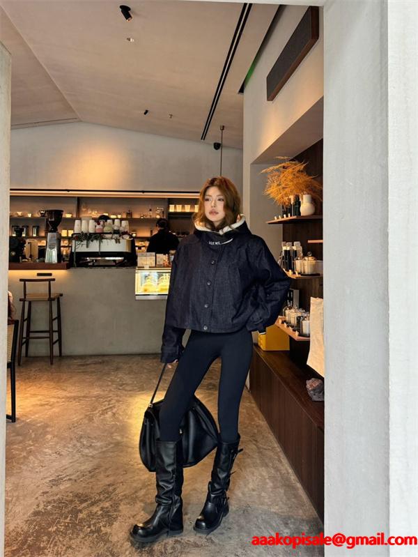 秋冬防寒 ネイビーカラー フードジャケット 保温性抜群 トレンド LOEWE ロエベ 偽物