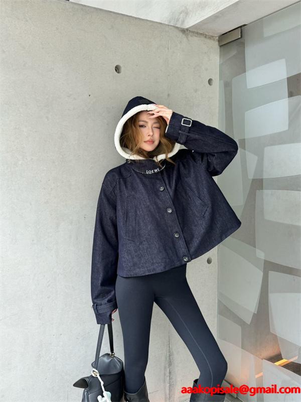 秋冬防寒 ネイビーカラー フードジャケット 保温性抜群 トレンド LOEWE ロエベ 偽物