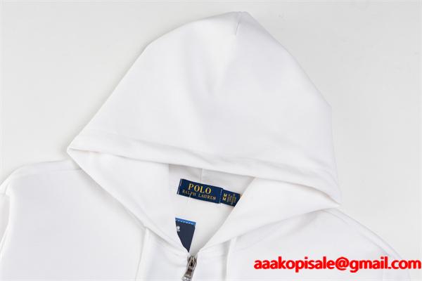 人気 ホワイト ジップアップ パーカー トレンド 刺繍 シンプル Polo Ralph Lauren ポロ ラルフローレン コピー