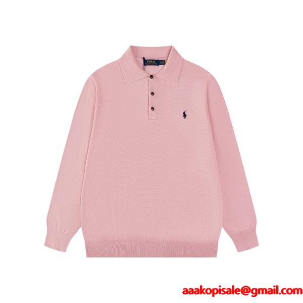 定番人気 ホワイト ニットポロ 長袖 ワンポイント刺繍 きれいめ Polo Ralph Lauren ポロ ラルフローレン コピー