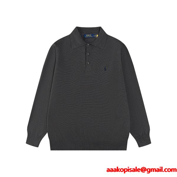 定番人気 ホワイト ニットポロ 長袖 ワンポイント刺繍 きれいめ Polo Ralph Lauren ポロ ラルフローレン コピー