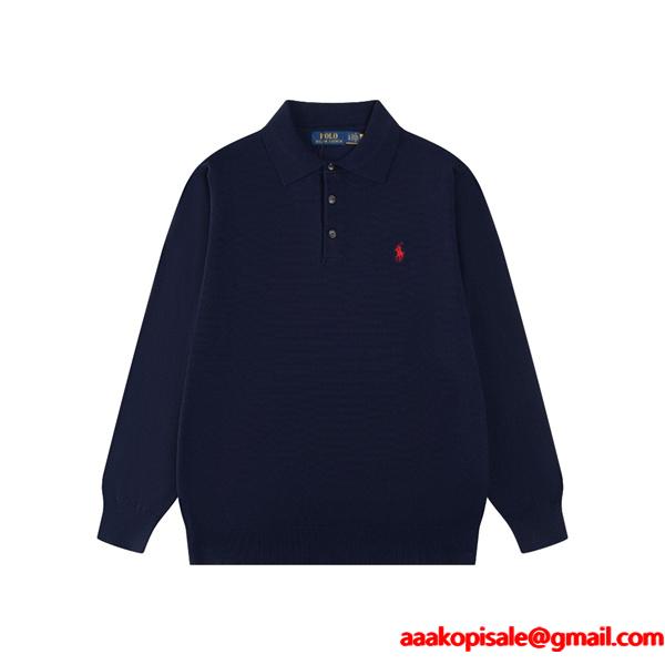 定番人気 ホワイト ニットポロ 長袖 ワンポイント刺繍 きれいめ Polo Ralph Lauren ポロ ラルフローレン コピー