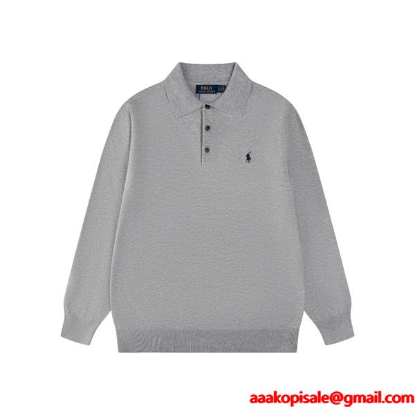 定番人気 ホワイト ニットポロ 長袖 ワンポイント刺繍 きれいめ Polo Ralph Lauren ポロ ラルフローレン コピー