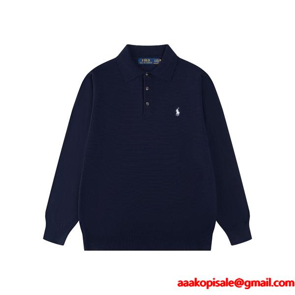 定番人気 ホワイト ニットポロ 長袖 ワンポイント刺繍 きれいめ Polo Ralph Lauren ポロ ラルフローレン コピー