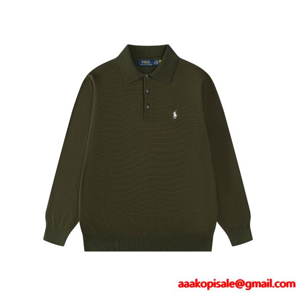 定番人気 ホワイト ニットポロ 長袖 ワンポイント刺繍 きれいめ Polo Ralph Lauren ポロ ラルフローレン コピー