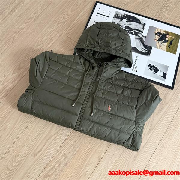 秋冬人気 カーキ フード付き Polo Ralph Lauren ポロ ラルフローレン コピー ダウンジャケット 防寒 軽量