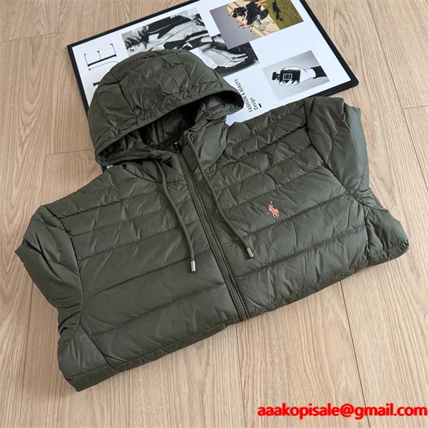 秋冬人気 カーキ フード付き Polo Ralph Lauren ポロ ラルフローレン コピー ダウンジャケット 防寒 軽量