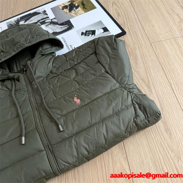 秋冬人気 カーキ フード付き Polo Ralph Lauren ポロ ラルフローレン コピー ダウンジャケット 防寒 軽量