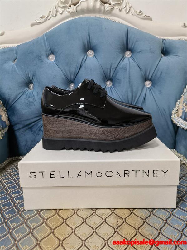 STELLA McCARTNEY ステラマッカートニー コピー 2026新作 厚底シューズ ブラック 光沢 シック エレガント