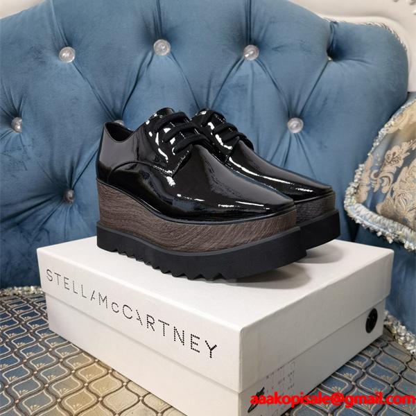 STELLA McCARTNEY ステラマッカートニー コピー 2026新作 厚底シューズ ブラック 光沢 シック エレガント