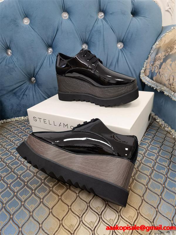 STELLA McCARTNEY ステラマッカートニー コピー 2026新作 厚底シューズ ブラック 光沢 シック エレガント