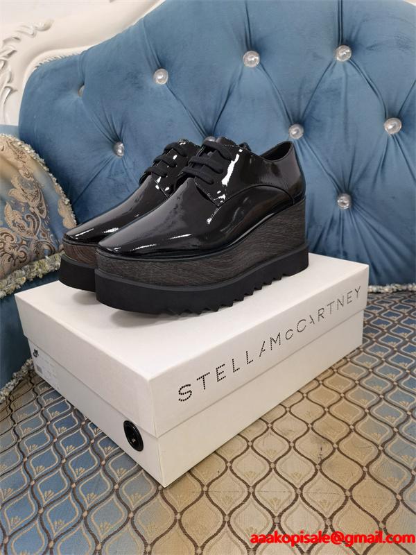 STELLA McCARTNEY ステラマッカートニー コピー 2026新作 厚底シューズ ブラック 光沢 シック エレガント