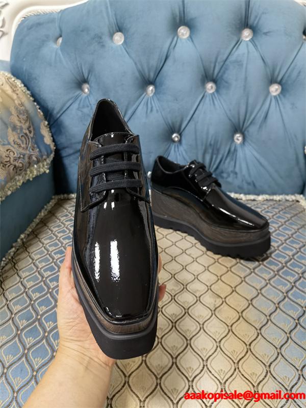 STELLA McCARTNEY ステラマッカートニー コピー 2026新作 厚底シューズ ブラック 光沢 シック エレガント