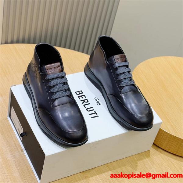 上質レザー レースアップ Berluti ベルルッティ コピー ショートブーツ 重厚感 演出