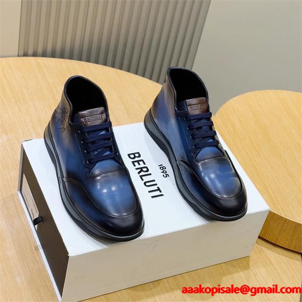 洗練カラー 際立つ レザー ショートブーツ 都会派 バランス Berluti ベルルッティ コピー