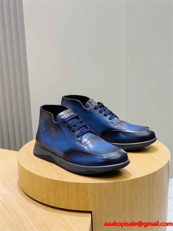 洗練カラー 際立つ レザー ショートブーツ 都会派 バランス Berluti ベルルッティ コピー