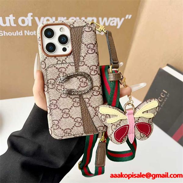 グッチGucci激安酒神横型カードポケット付きソフトケースストラップ対応iPhone用