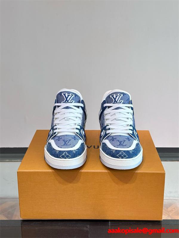 Lv Trainer❤2026トレンドルイヴィトンスニーカーコピー人気ランキングブルー色カジュアルシューズ