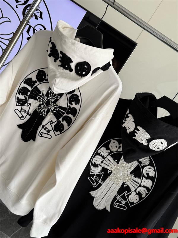 クロムハーツ Chrome Hearts コピー 存在感クロスプリント 裏起毛 パーカー 個性演出 トレンド注目