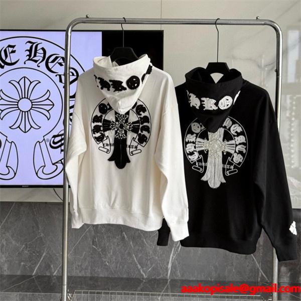 クロムハーツ Chrome Hearts コピー 存在感クロスプリント 裏起毛 パーカー 個性演出 トレンド注目