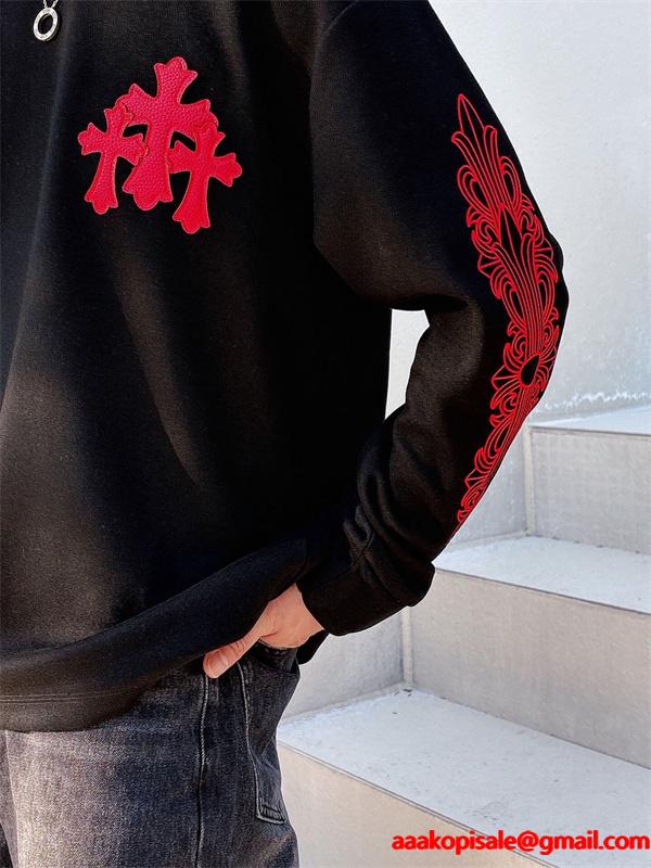 クロムハーツ Chrome Hearts コピー レッドアクセント刺繍 スウェット 重厚感 男性映え
