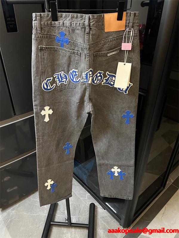 クロムハーツ Chrome Hearts コピー 話題 マルチクロス刺繍 ストレート 注目新作 デニムパンツ