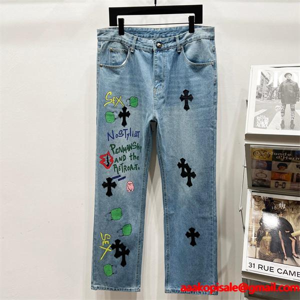 個性派 グラフィック配置 遊び心演出 デニムパンツ クロムハーツ Chrome Hearts コピー