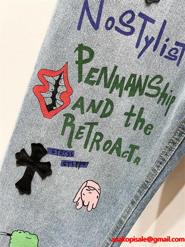 個性派 グラフィック配置 遊び心演出 デニムパンツ クロムハーツ Chrome Hearts コピー