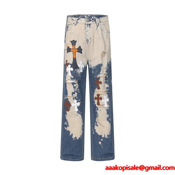 クロムハーツ Chrome Hearts コピー 話題 ブリーチ加工 ダメージ表情 注目新作 デニムパンツ