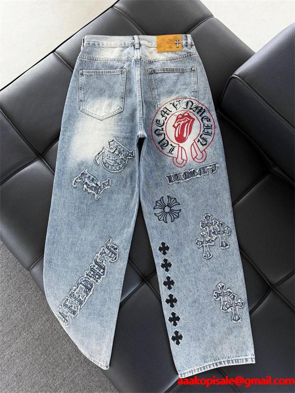 定番人気 クロス刺繍 バランス良好 クロムハーツ Chrome Hearts コピー デニムパンツ