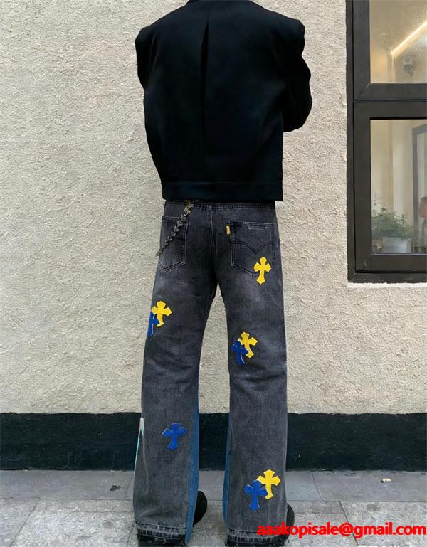 個性派 カラーミックス ストリート映え デニムパンツ クロムハーツ Chrome Hearts コピー