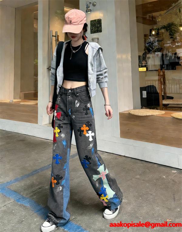 個性派 カラーミックス ストリート映え デニムパンツ クロムハーツ Chrome Hearts コピー