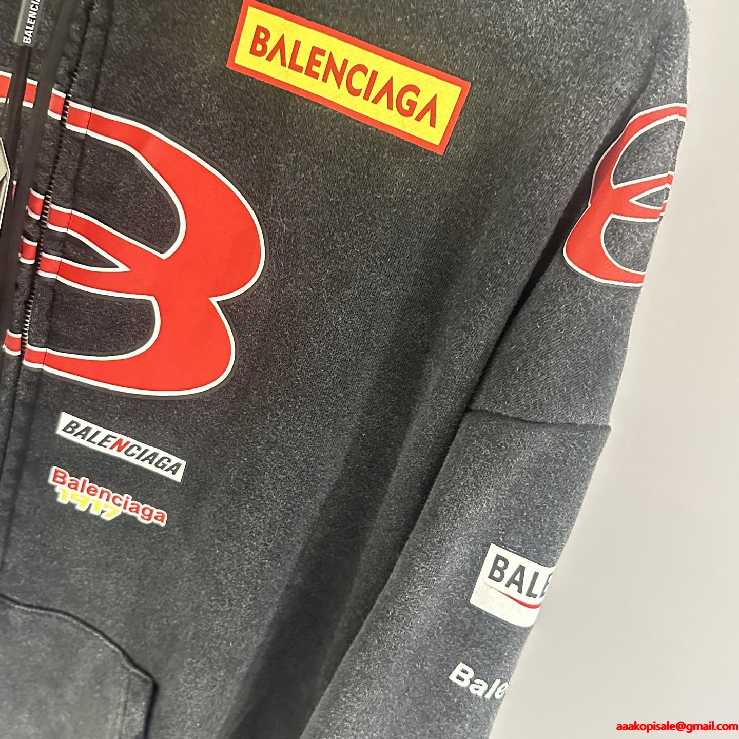 スタイリッシュ☆バレンシアガジップアップコピーBALENCIAGA SPONSOR LOGOS LARGE ZIP-UP HOODIE IN BLACK FADED