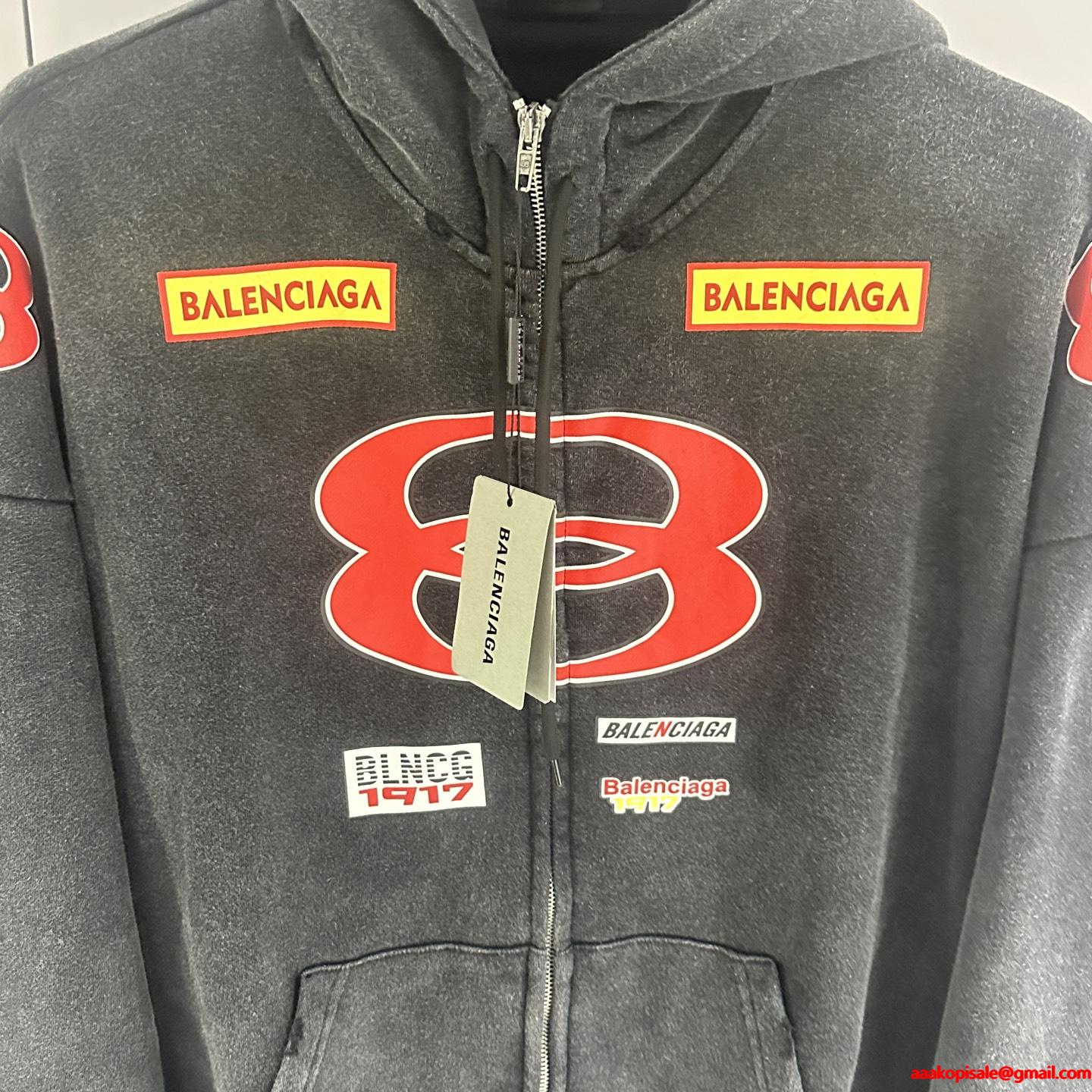 スタイリッシュ☆バレンシアガジップアップコピーBALENCIAGA SPONSOR LOGOS LARGE ZIP-UP HOODIE IN BLACK FADED