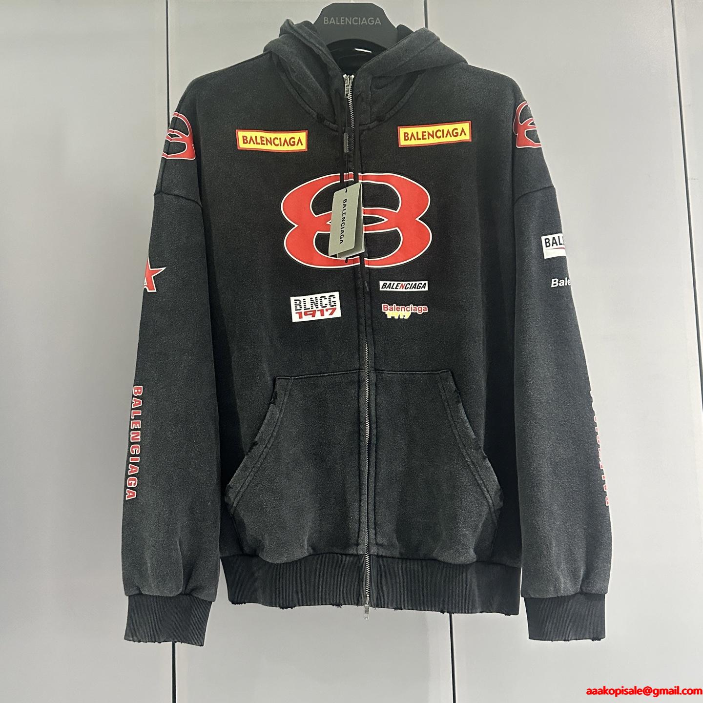 スタイリッシュ☆バレンシアガジップアップコピーBALENCIAGA SPONSOR LOGOS LARGE ZIP-UP HOODIE IN BLACK FADED