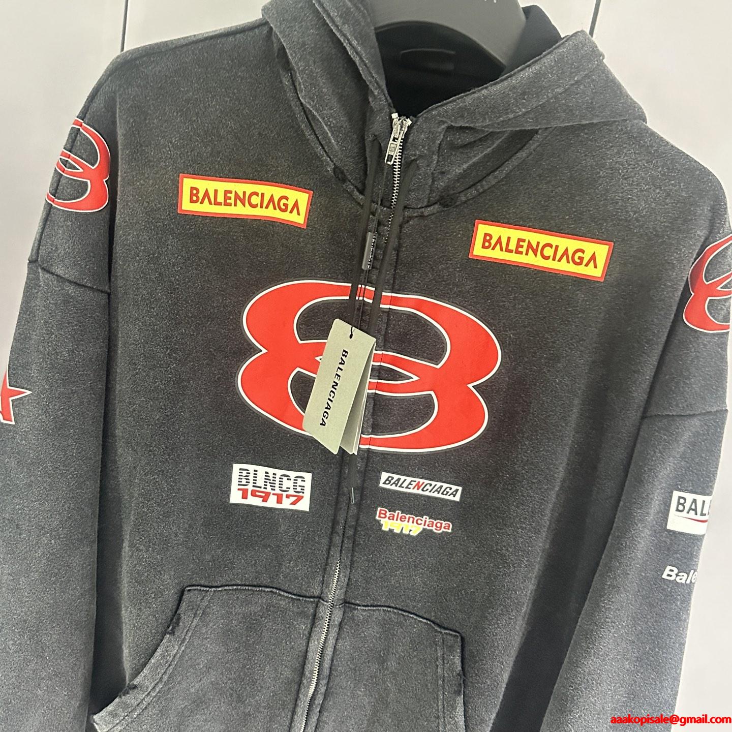 スタイリッシュ☆バレンシアガジップアップコピーBALENCIAGA SPONSOR LOGOS LARGE ZIP-UP HOODIE IN BLACK FADED