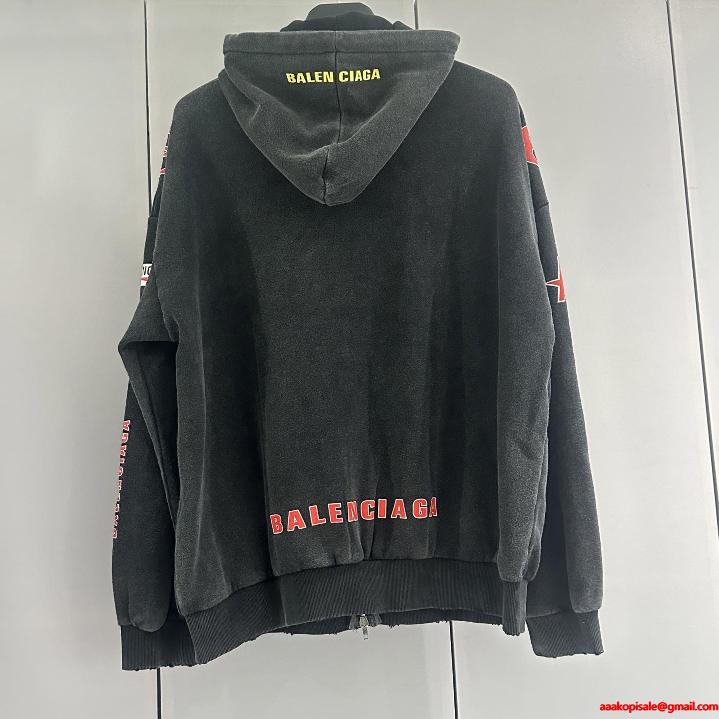 スタイリッシュ☆バレンシアガジップアップコピーBALENCIAGA SPONSOR LOGOS LARGE ZIP-UP HOODIE IN BLACK FADED