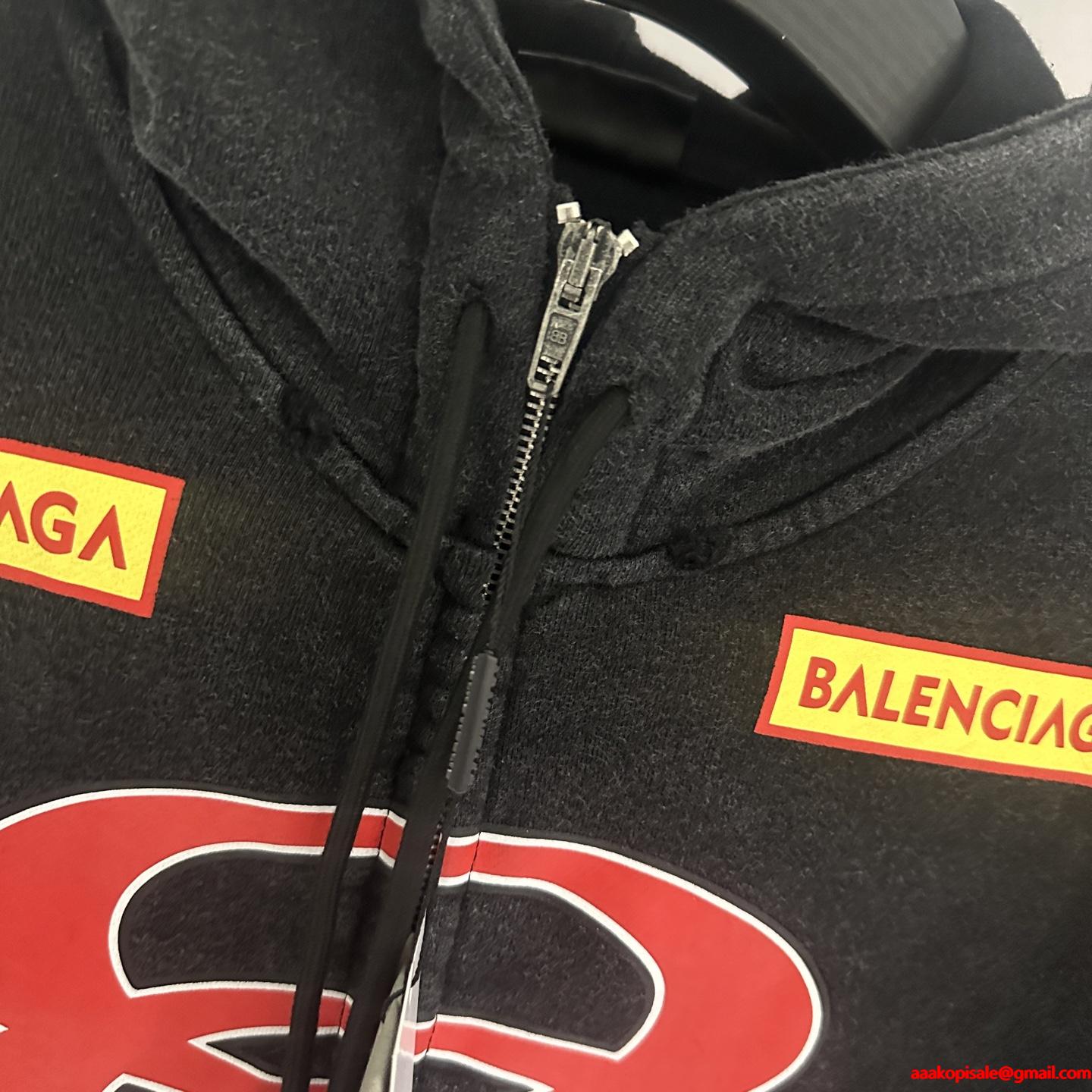 スタイリッシュ☆バレンシアガジップアップコピーBALENCIAGA SPONSOR LOGOS LARGE ZIP-UP HOODIE IN BLACK FADED